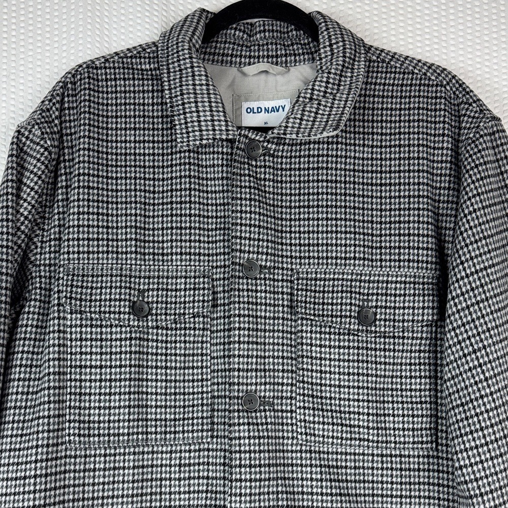 Old Navy Men's‎ XL Houndstooth Flannel Shirt Jacket Lined Pockets Button Front - Picture 2 of 9